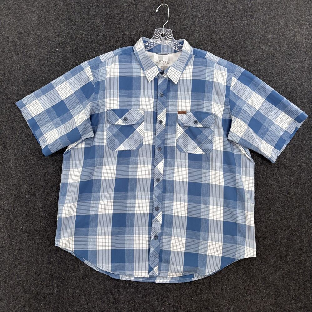 Orvis Woven Tech Shirt Men's XXL Blue Lightweight Pockets Outdoor Fishing